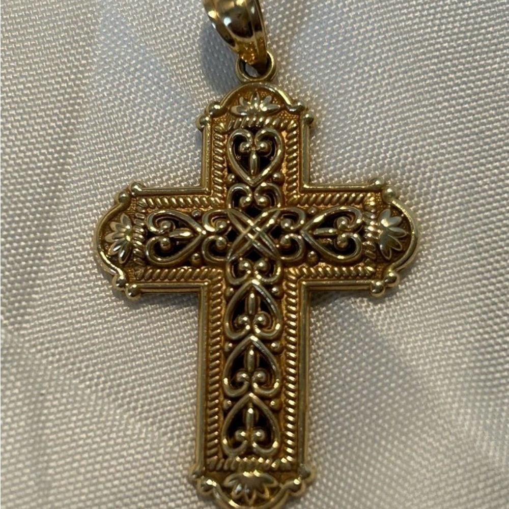 SOLD!  Big! Authentic Oroamerica 14K Two Tone Gold Ornate Cross Pendant